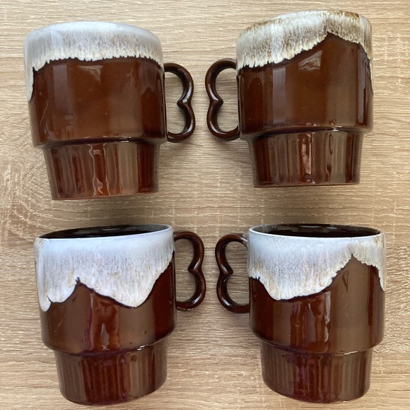 Vintage Other - Set of 4 Brown Drip Glazed Mugs - MCM Made in Japan Mugs
